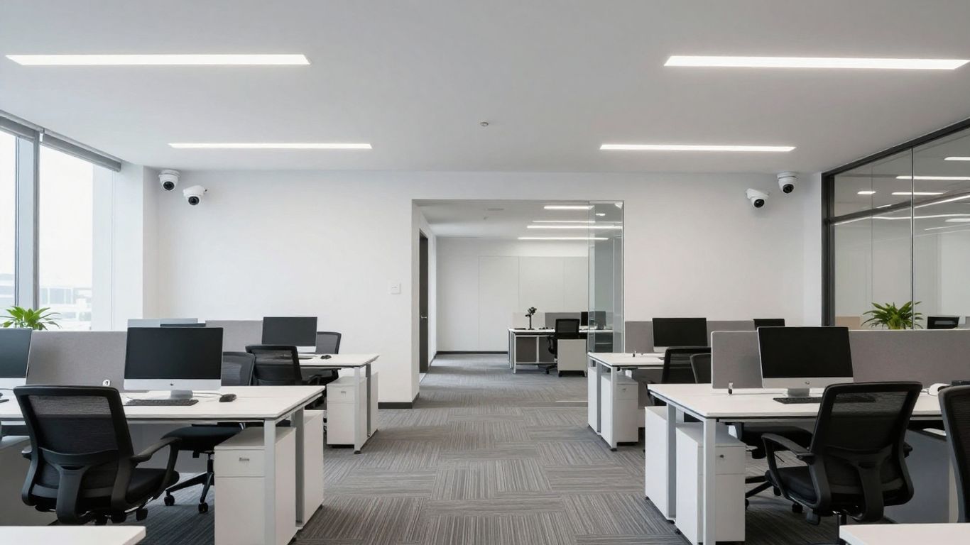 Modern office with advanced security cameras