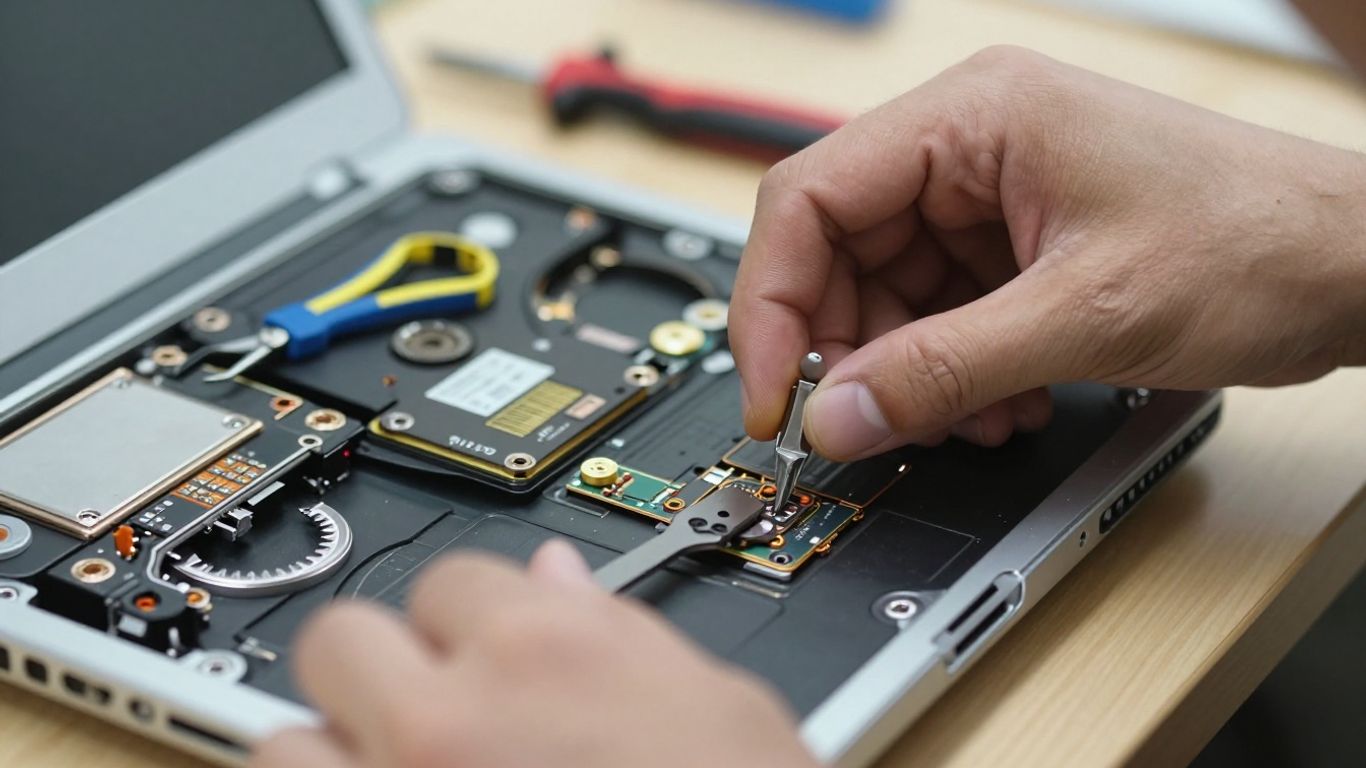 Technician repairing a laptop computer