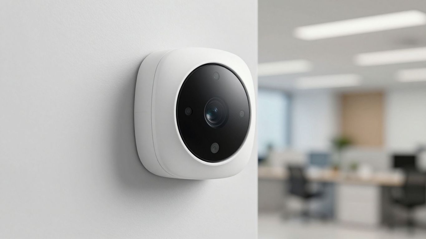 Modern motion sensor on a commercial building wall.