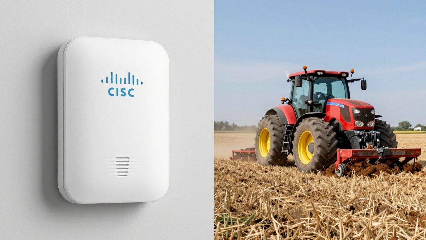 Cisco access point and agricultural tractor side-by-side.
