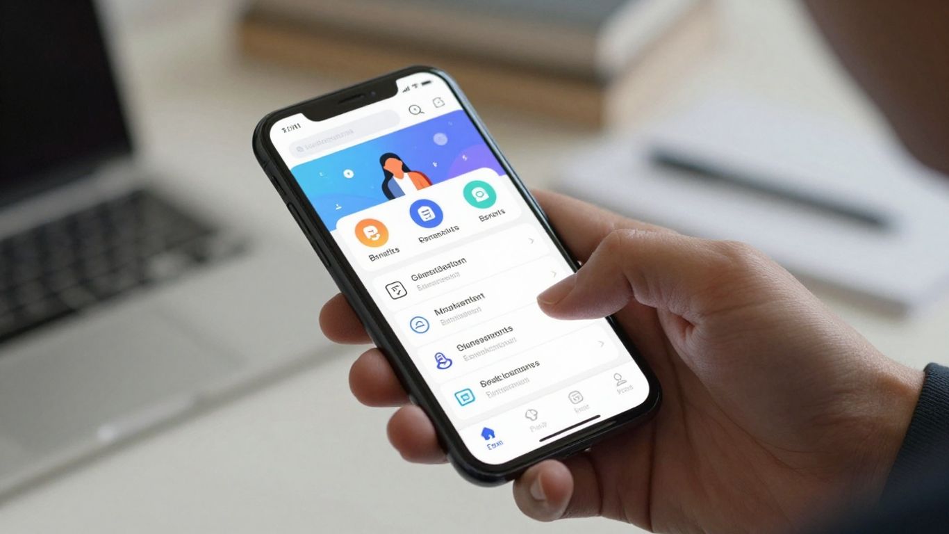 Person using BRI mobile app for benefits and reimbursements.