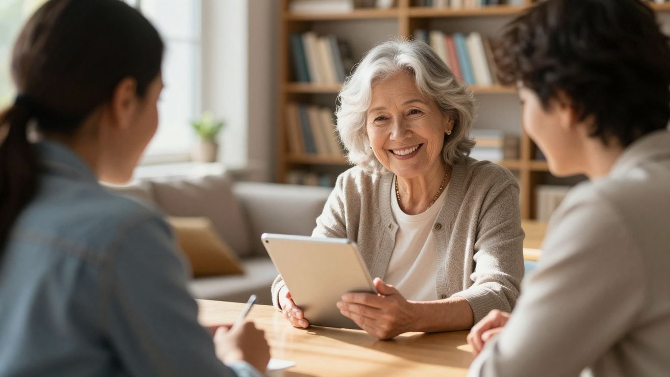 Senior receiving computer help at a community center.