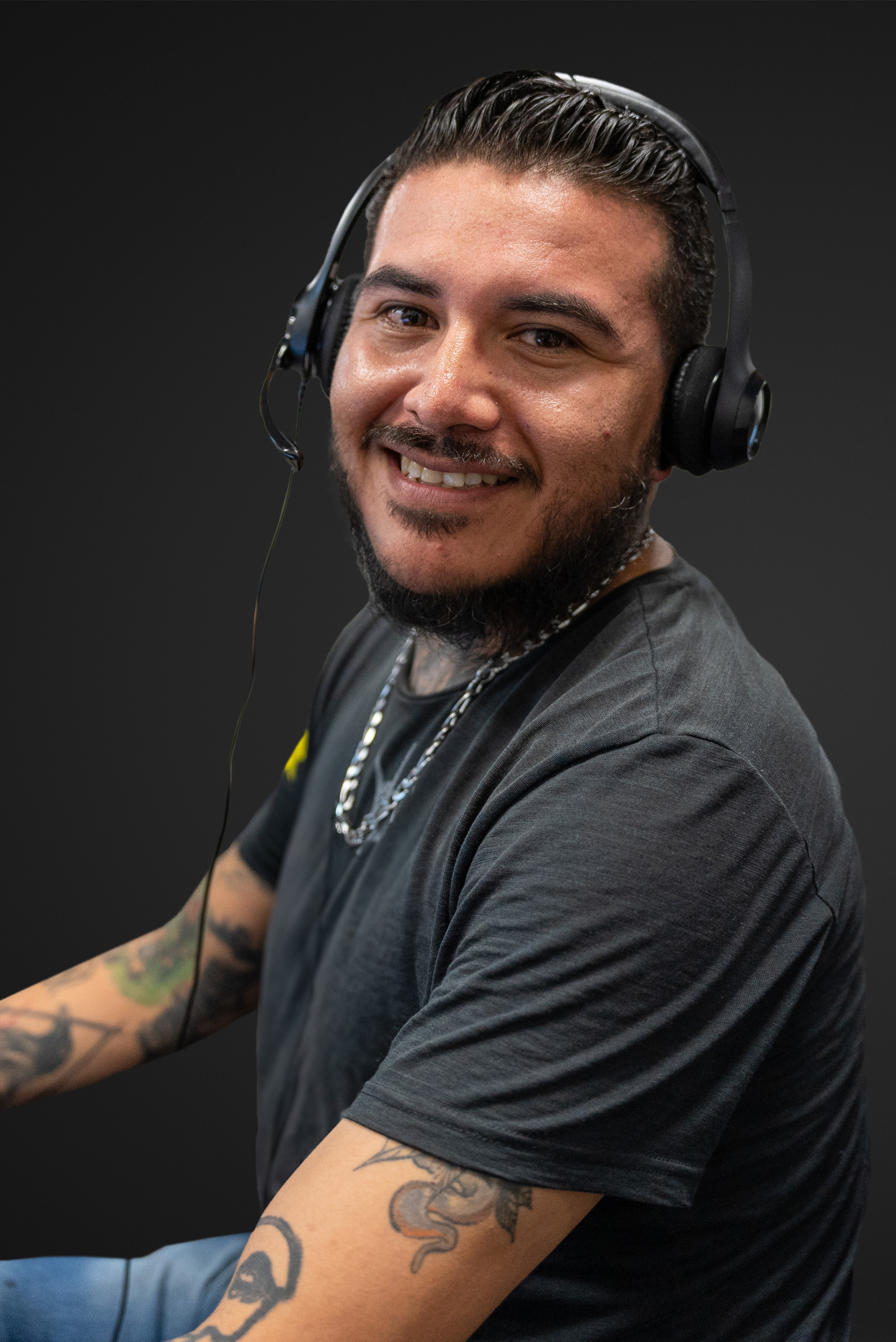 Man with headphone smiling