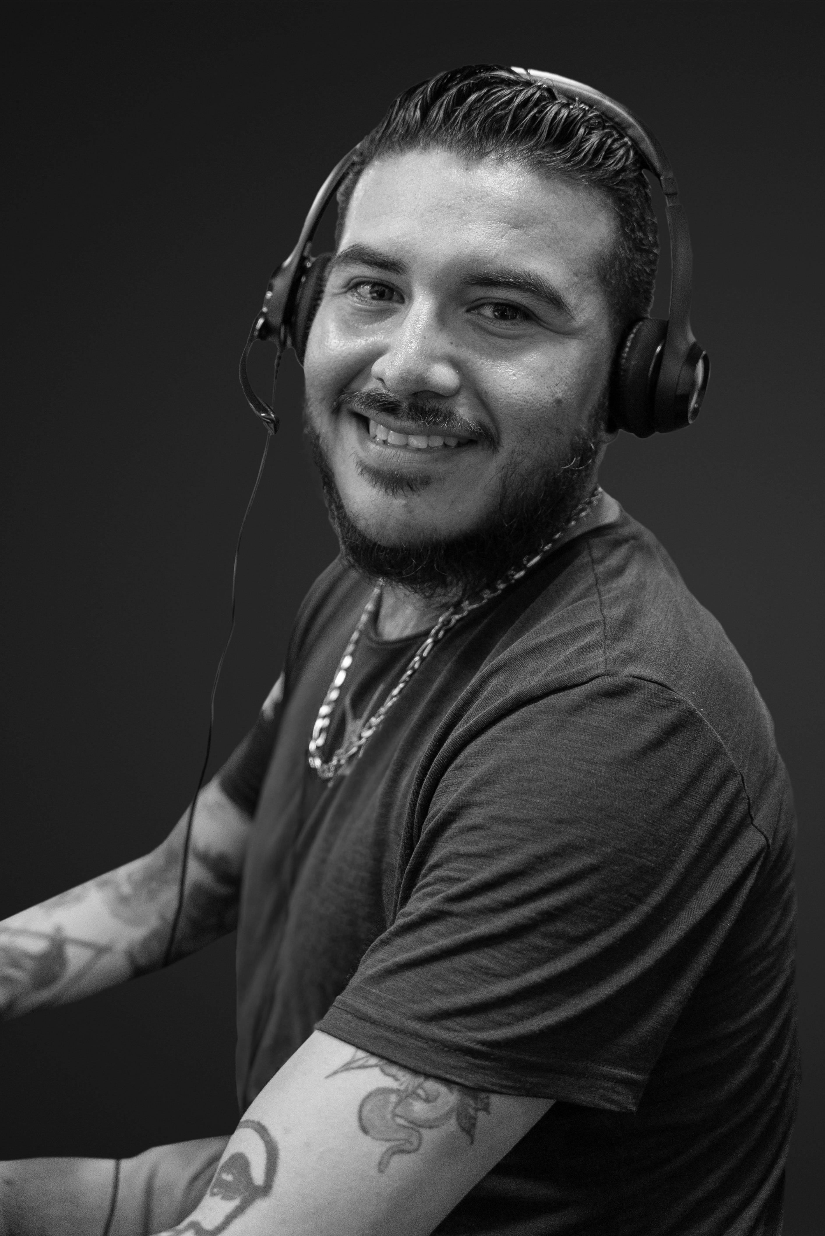 Man with headphone smiling