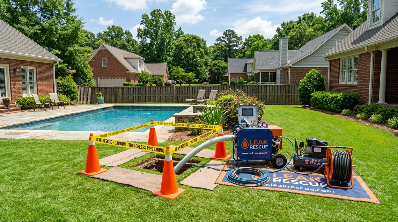 A Leak Rescue technician performing a trenchless pipe lining repair on a residential property in Birmingham, 