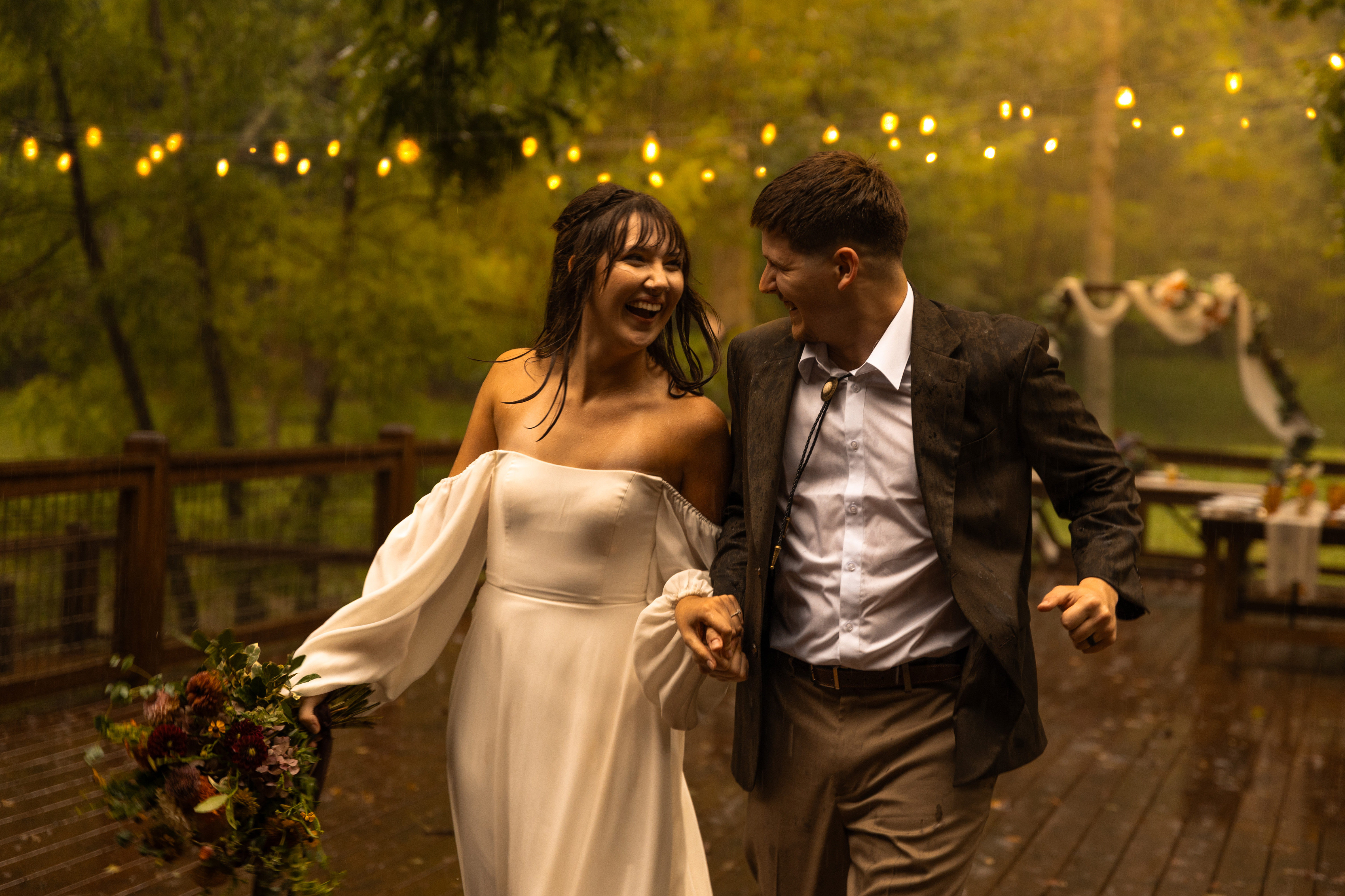 Couple celebrating just being married in North Georgia's Farm Wedding Venue