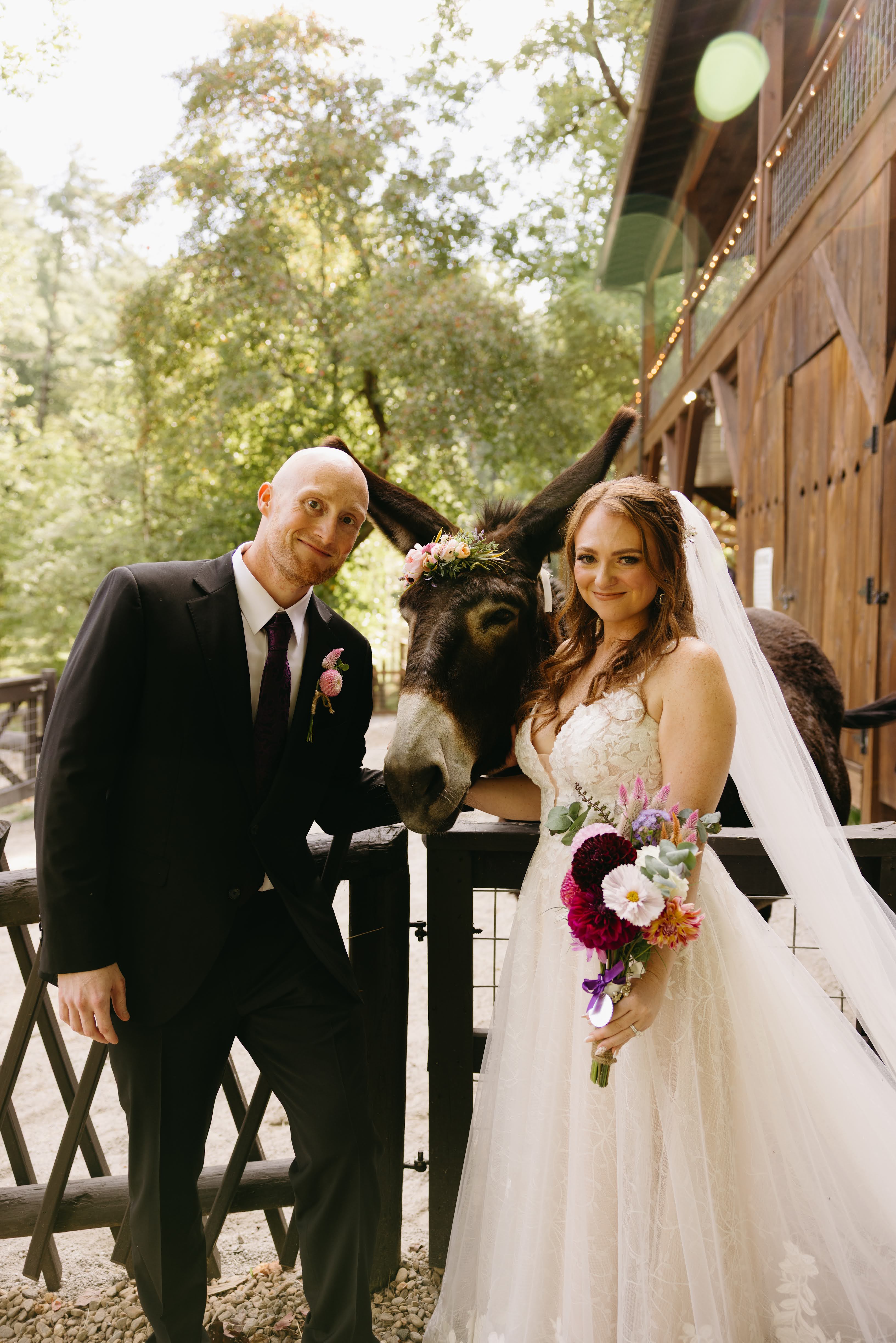 Couple celebrating just being married in North Georgia's Farm Wedding Venue