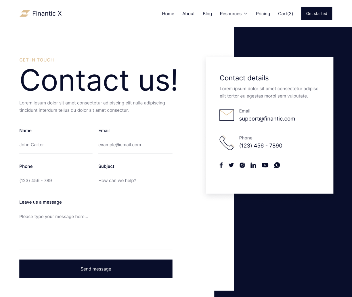 Finantic X - Contact page - Modern Bank Webflow Template