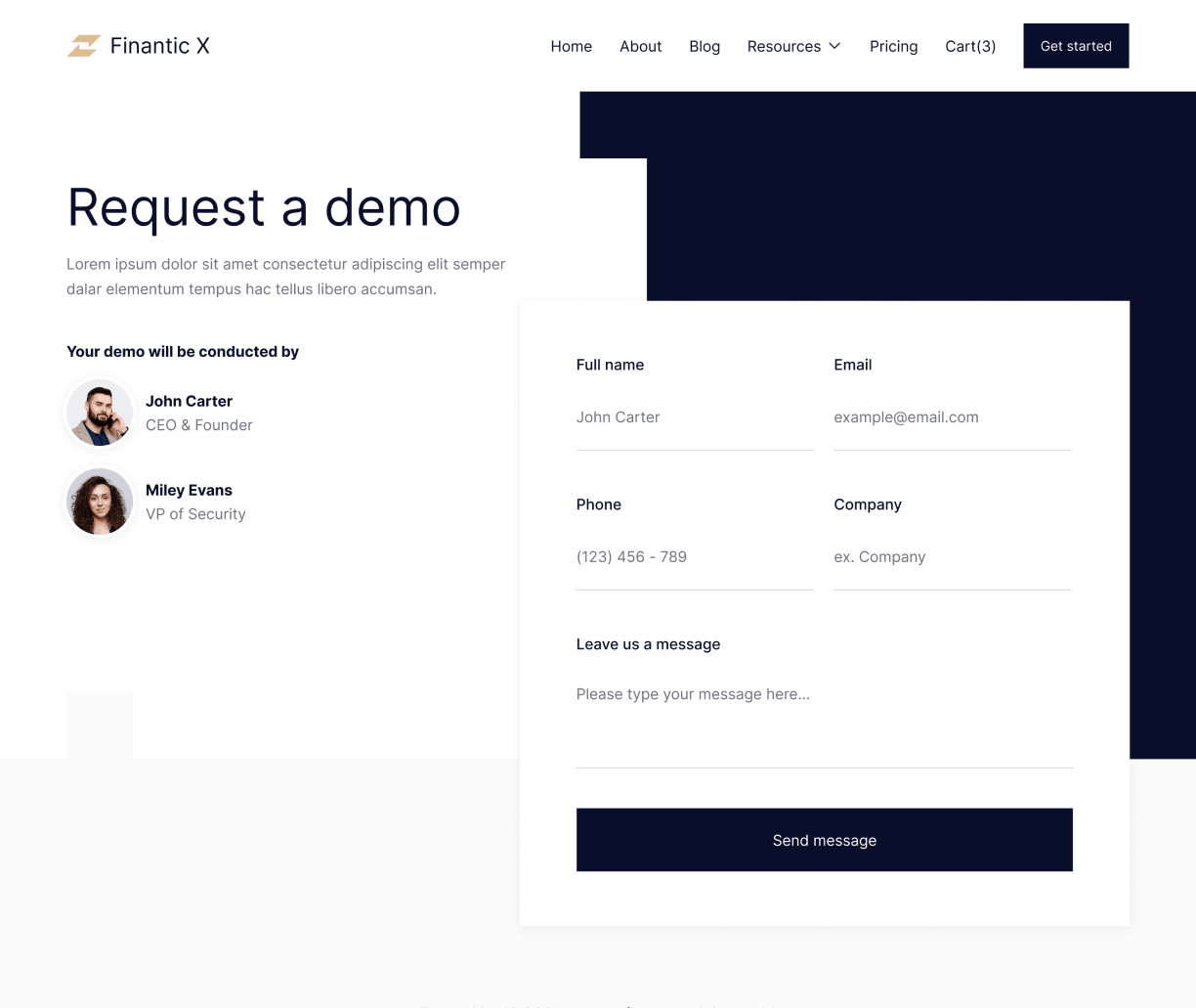 Finantic X - Request a demo page - Modern Bank Webflow Template