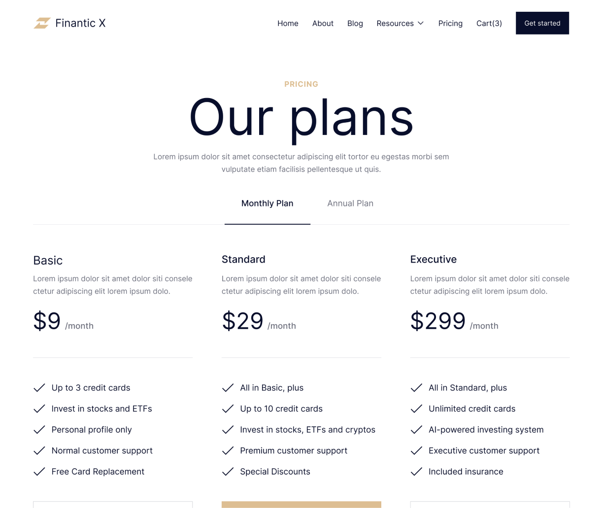 Finantic X - Pricing page - Modern Bank Webflow Template