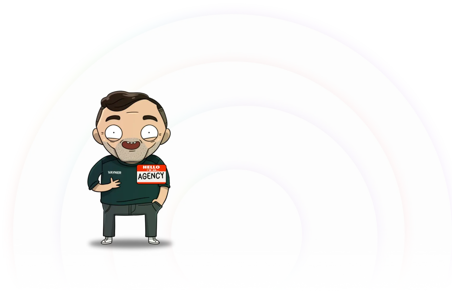 An illustration of a man with "Vayner" written on his sweater.