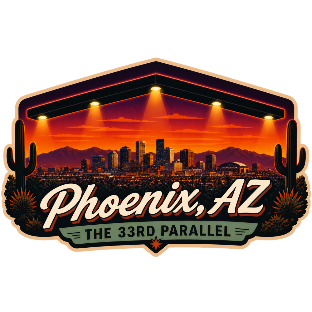 The Phoenix Lights Phoenix AZ The 33rd Parallel Sticker 4″ × 2.58″