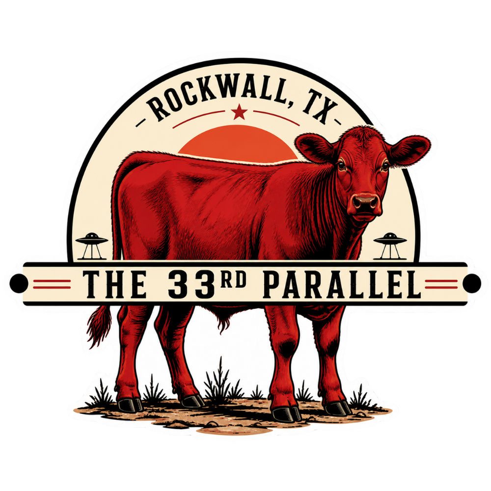 Rockwall, TX Red Heifer The 33rd Parallel Sticker 3″ × 2.43″