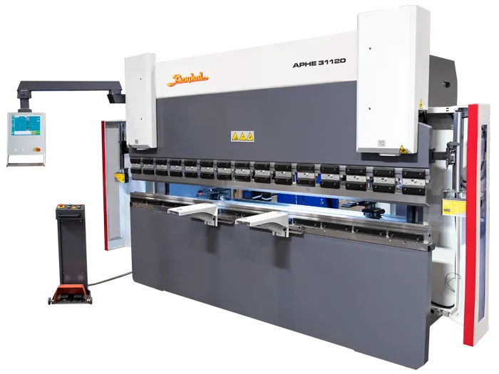 A side on view of a reliable and efficient hydraulic press brake
