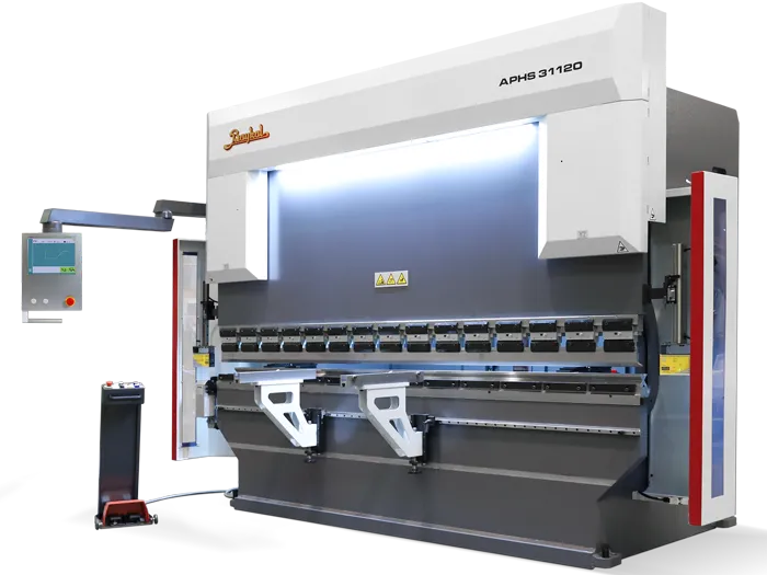 A press brake with CNC crowning technology on display