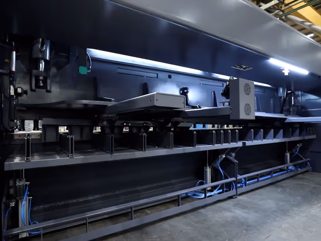 the rear of a metal guillotine