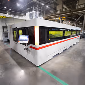 Modern fibre optic laser cutter inside workshop