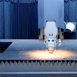 Industrial laser cutting machine processing aluminium