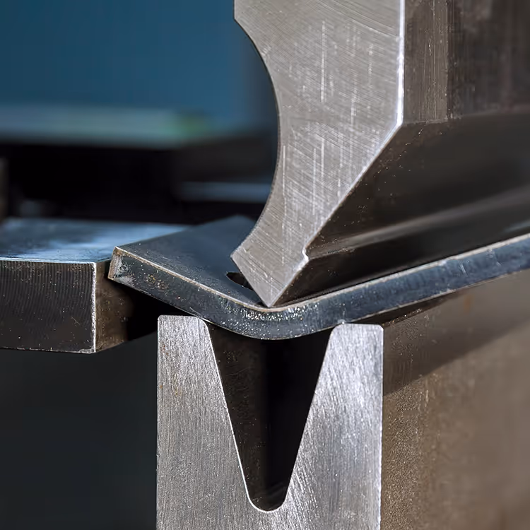 Close-up of a high tonnage press brake machine