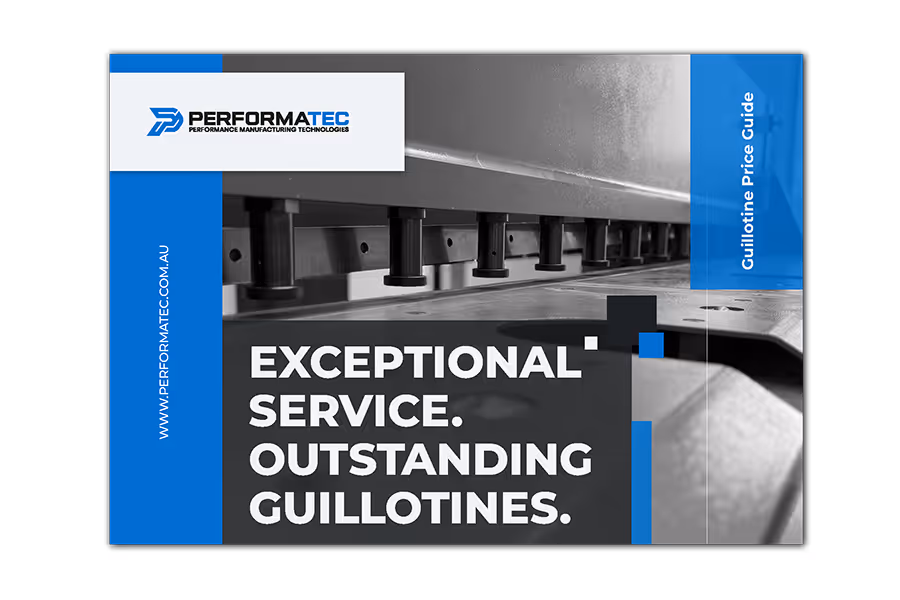 Illustration of a metal guillotine pricebrochure