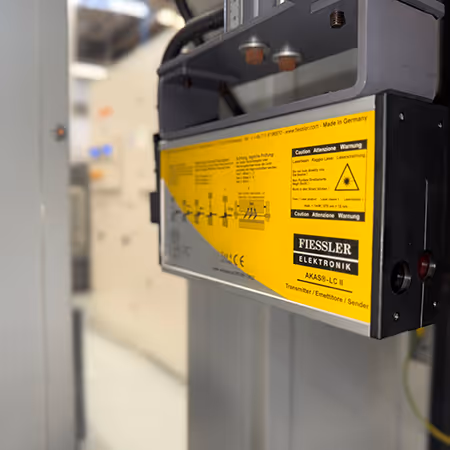 Studio, close up of a Fiesler electronic safety device for a hybrid electric press brake