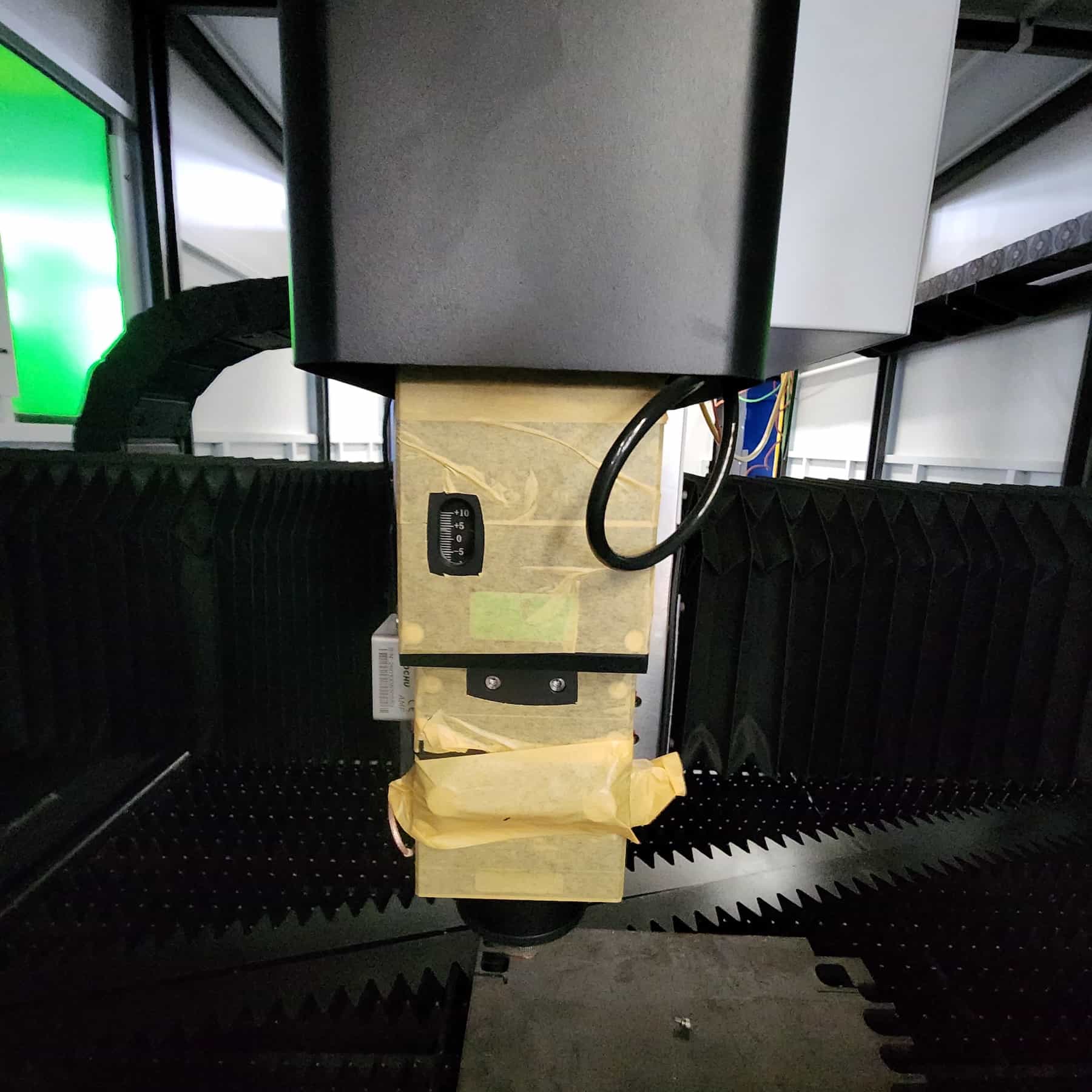 Close-up of a high tonnage press brake machine