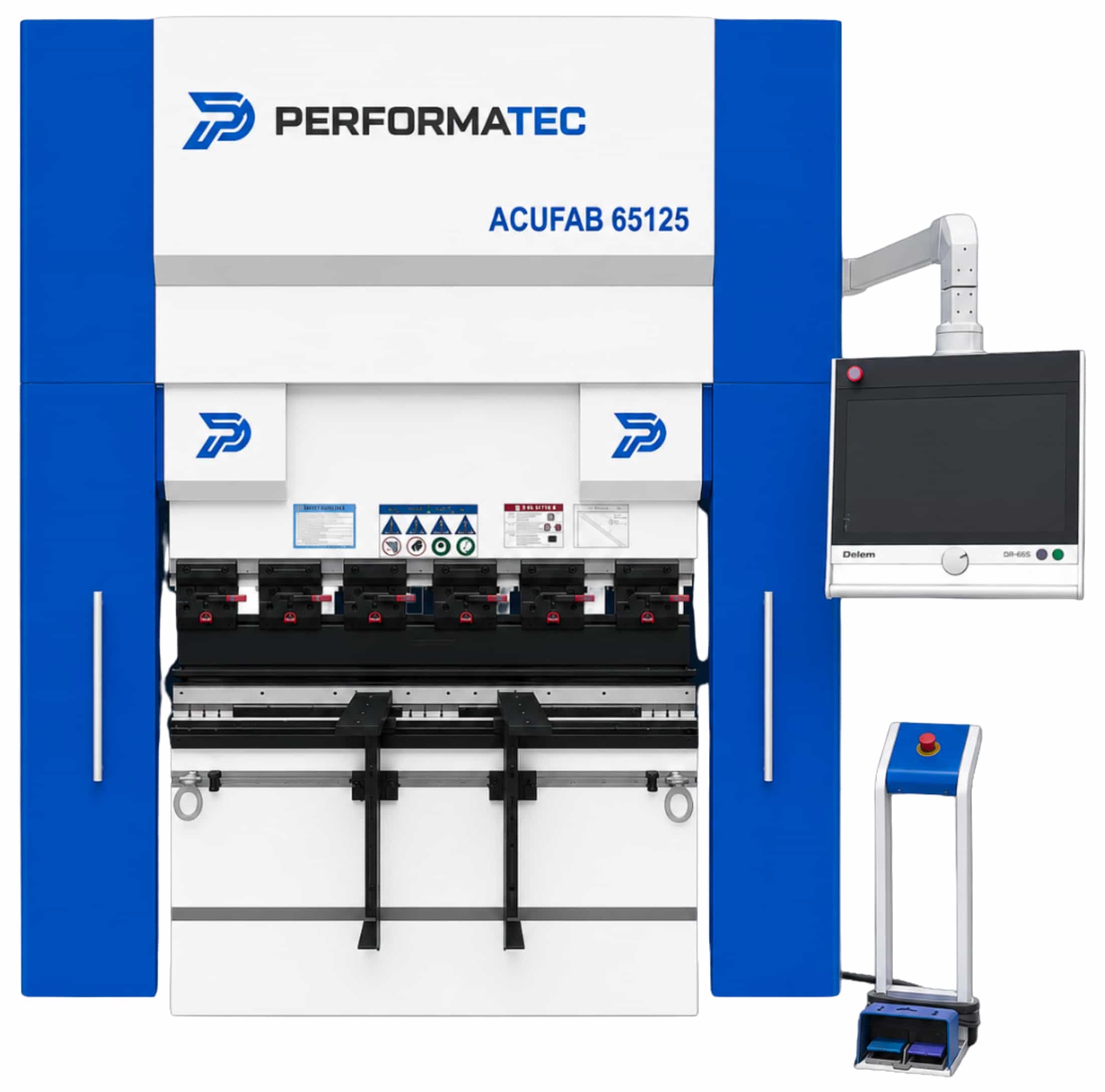 A man bending steel with a hydraulic press brake