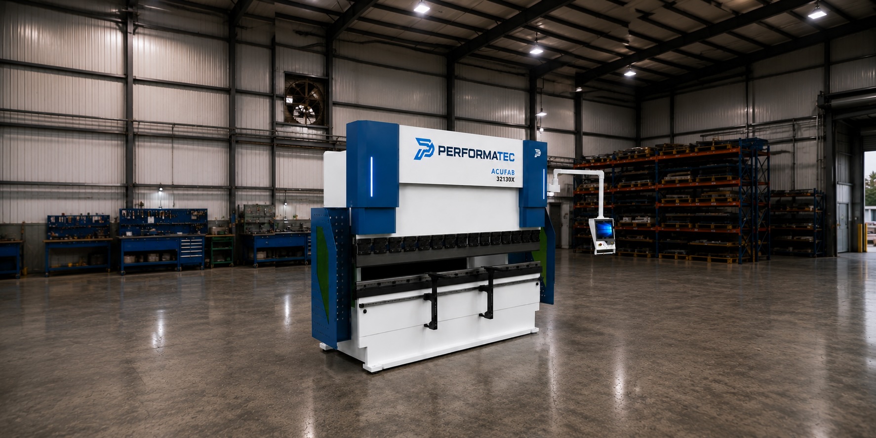 A man bending steel with a hydraulic press brake