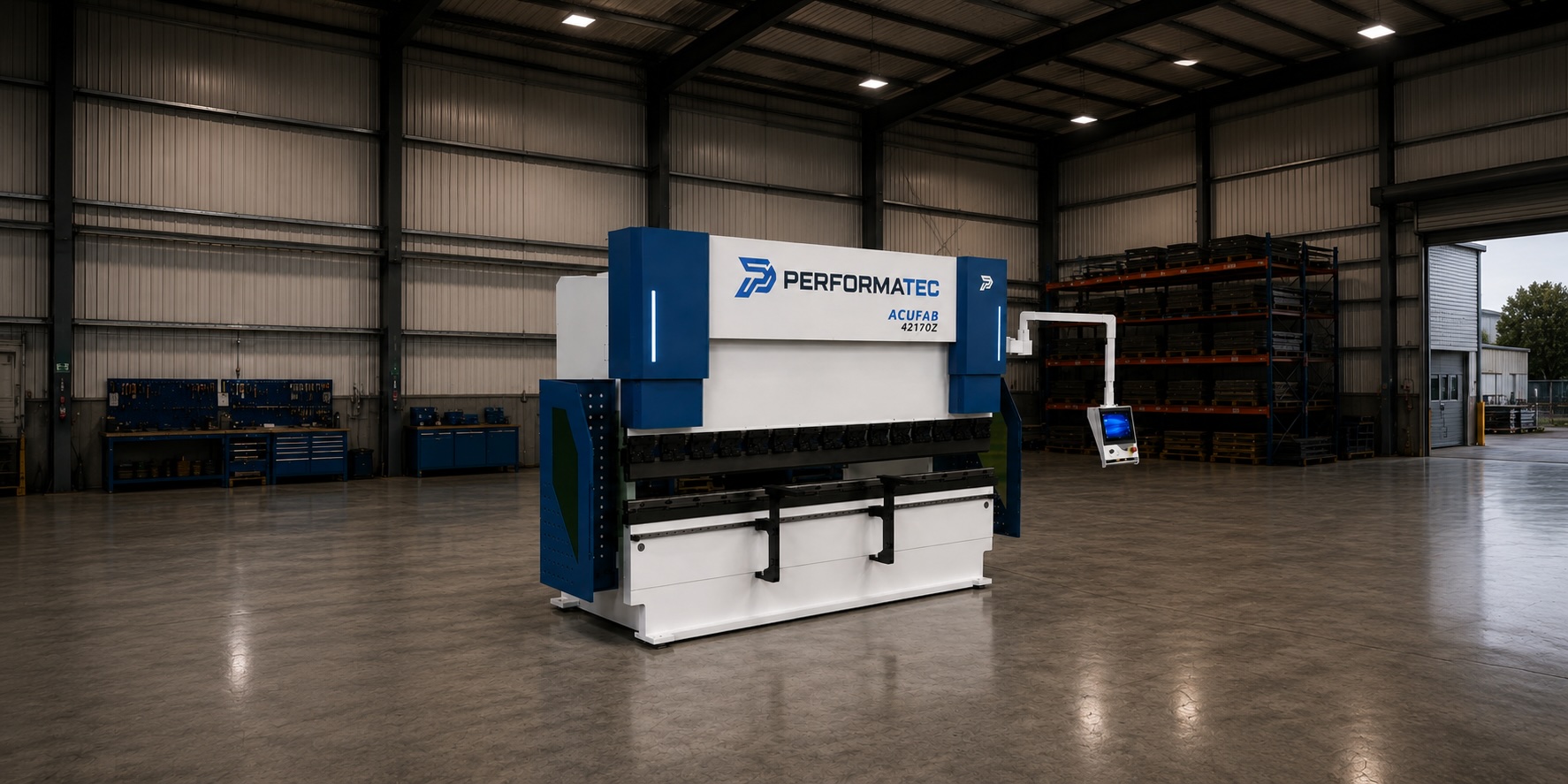 A man bending steel with a hydraulic press brake