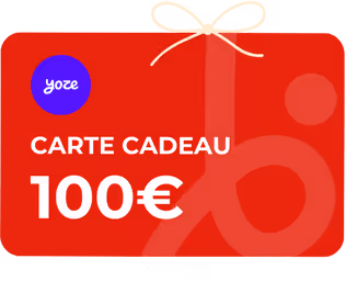 Carte cadeau rouge de 100 euros avec un nœud blanc en haut.