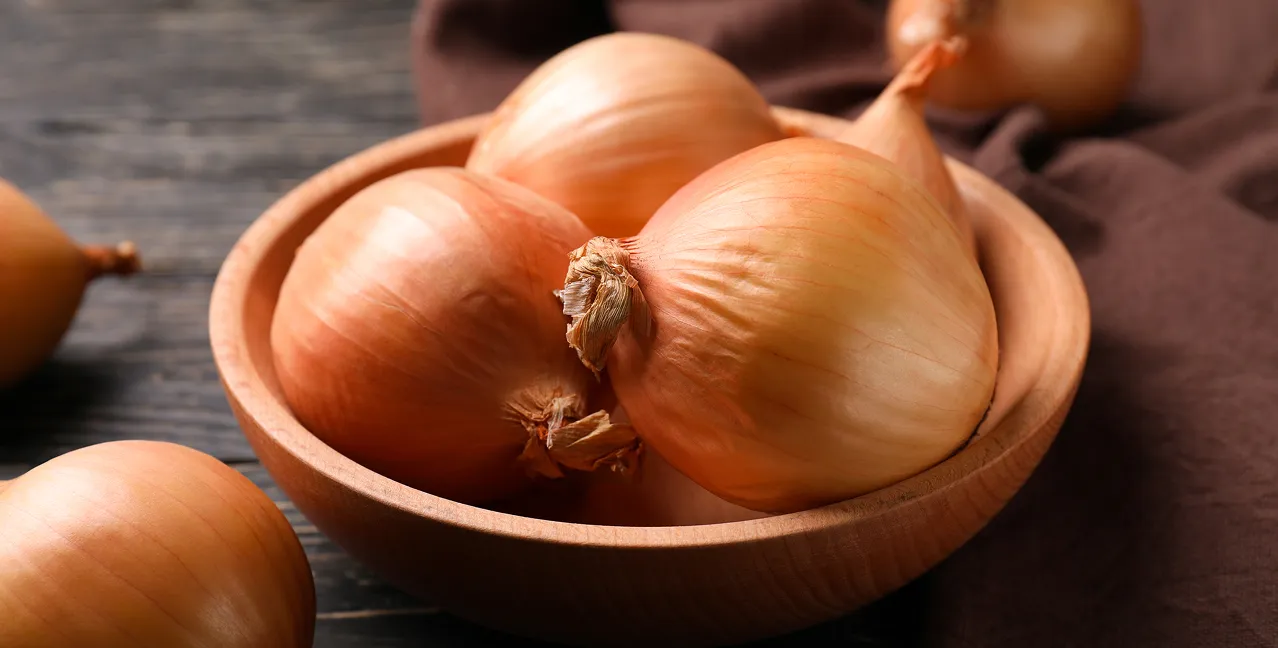 Premium fresh white onions in a wooden bowl, wholesale export supply from Ukraine for UK and EU importers