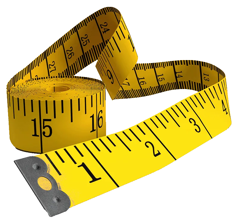 A graphic showing a tape measure to illustrate the LOOK storage size guide