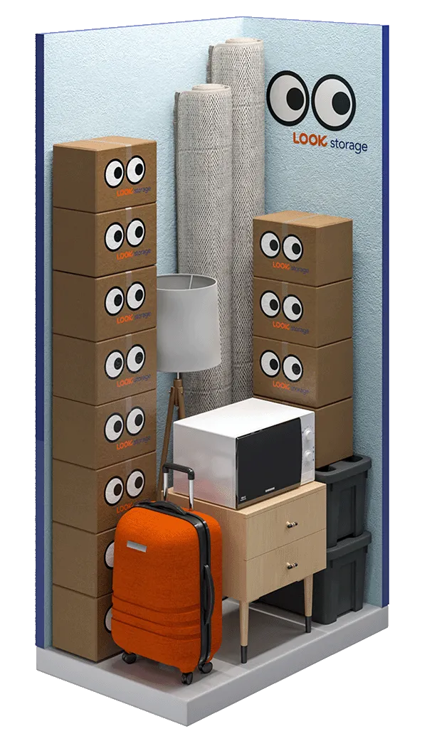 A graphic showing what fits inside a LOOK 10 square feet unit