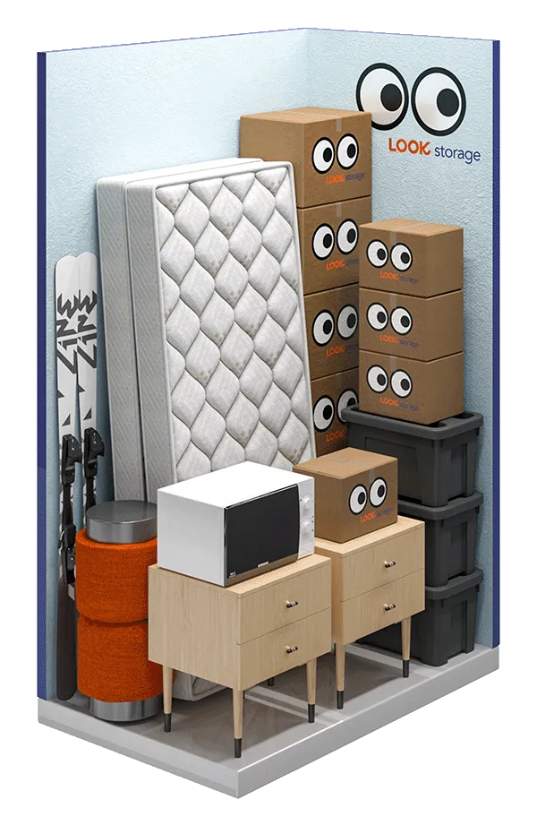 A graphic showing what fits inside a LOOK 16 square feet unit