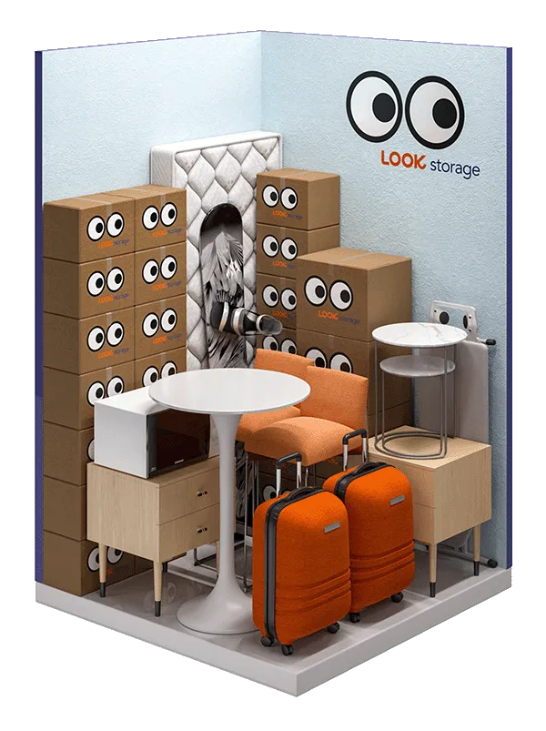 A graphic showing what fits inside a LOOK 25 square feet unit
