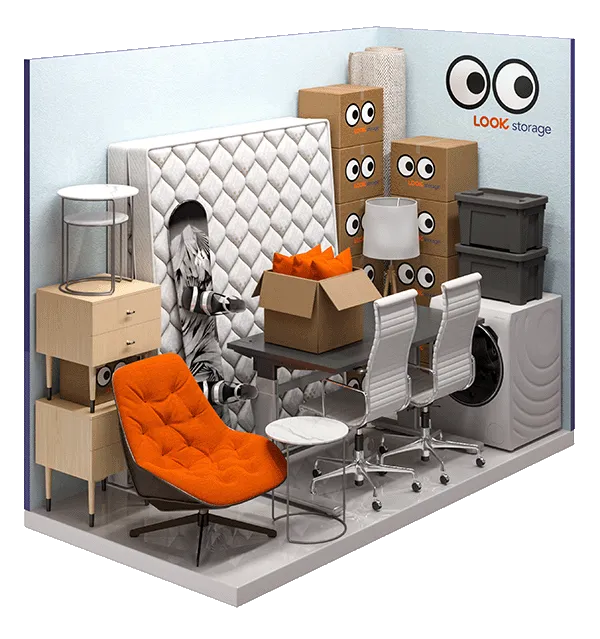 A graphic showing what fits inside a LOOK 50 square feet unit