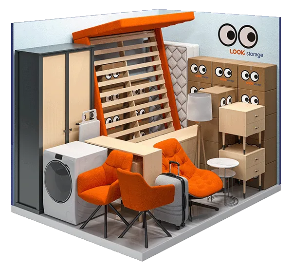 A graphic showing what fits inside a LOOK 75 square feet unit