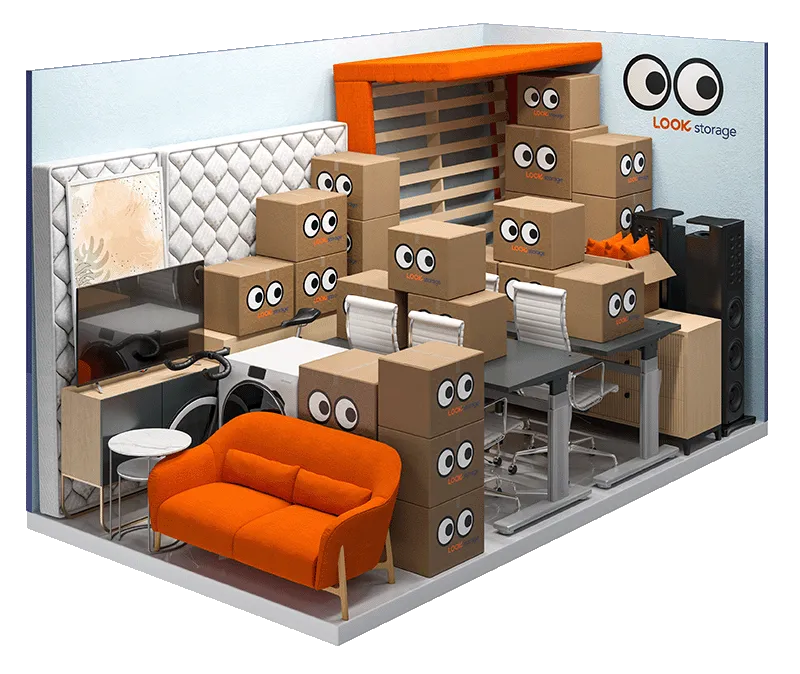 A graphic showing what fits inside a LOOK 100 square feet unit