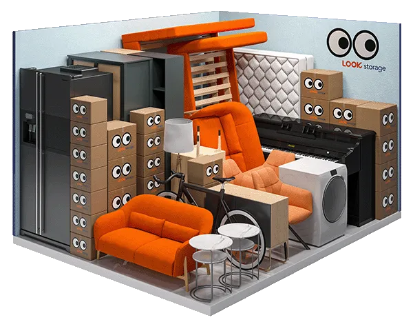 A graphic showing what fits inside a LOOK 125 square feet unit