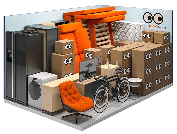 A graphic showing what fits inside a LOOK 150 square feet unit