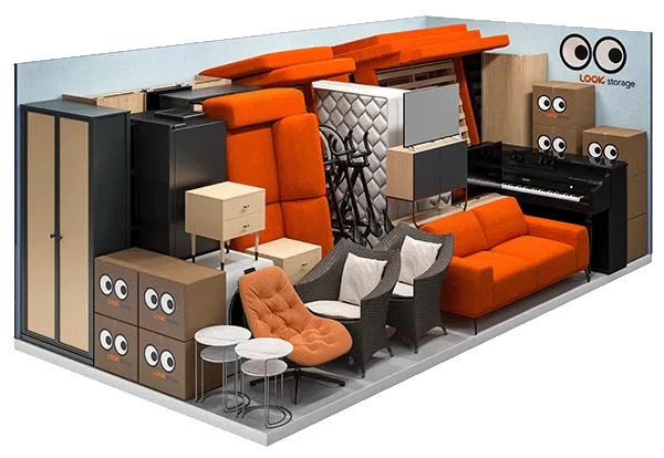 A graphic showing what fits inside a LOOK 200 square feet unit