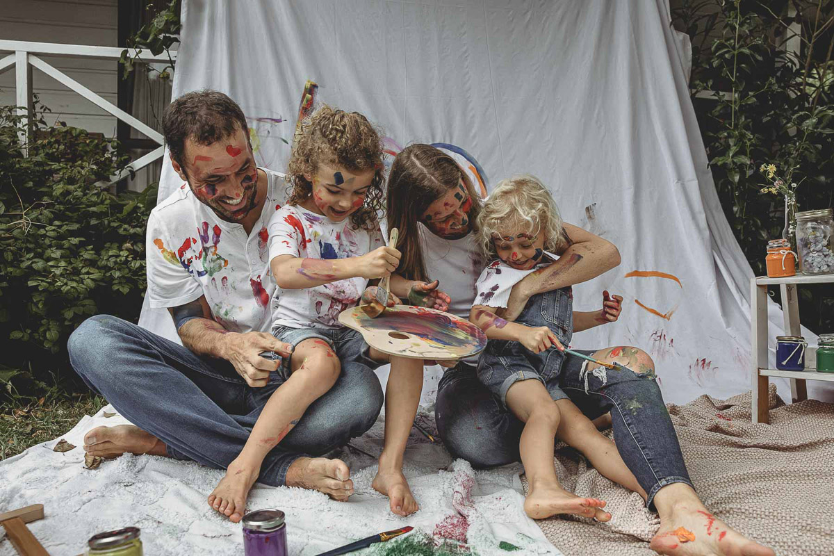 Family painting together