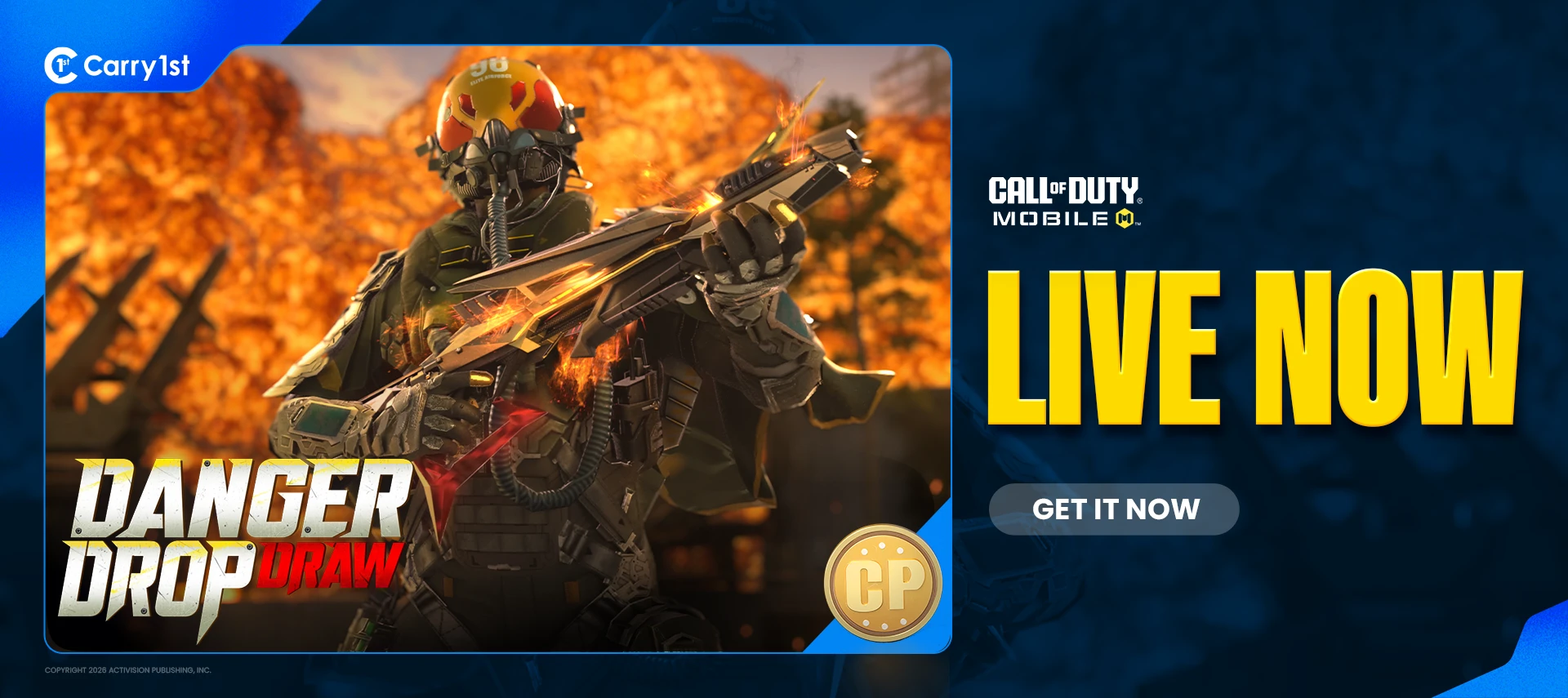 Carry1st Call of Duty Mobile Danger Drop draw, live now, featuring the KRM-262 Glorious Blaze