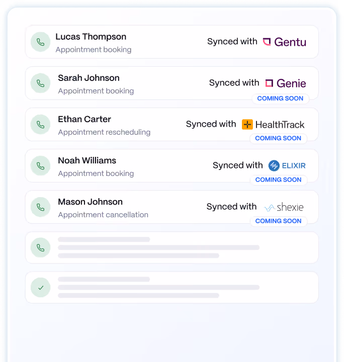 Medow Front Desk appointments synced with practice management systems