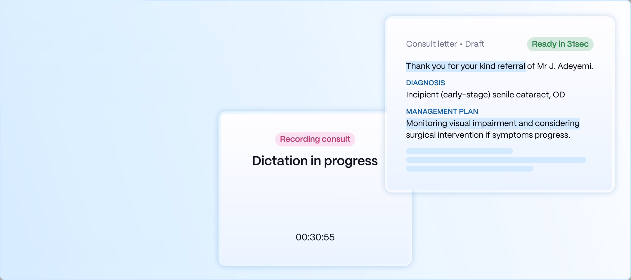 Medow recording a consult and drafting the consult letter in real time