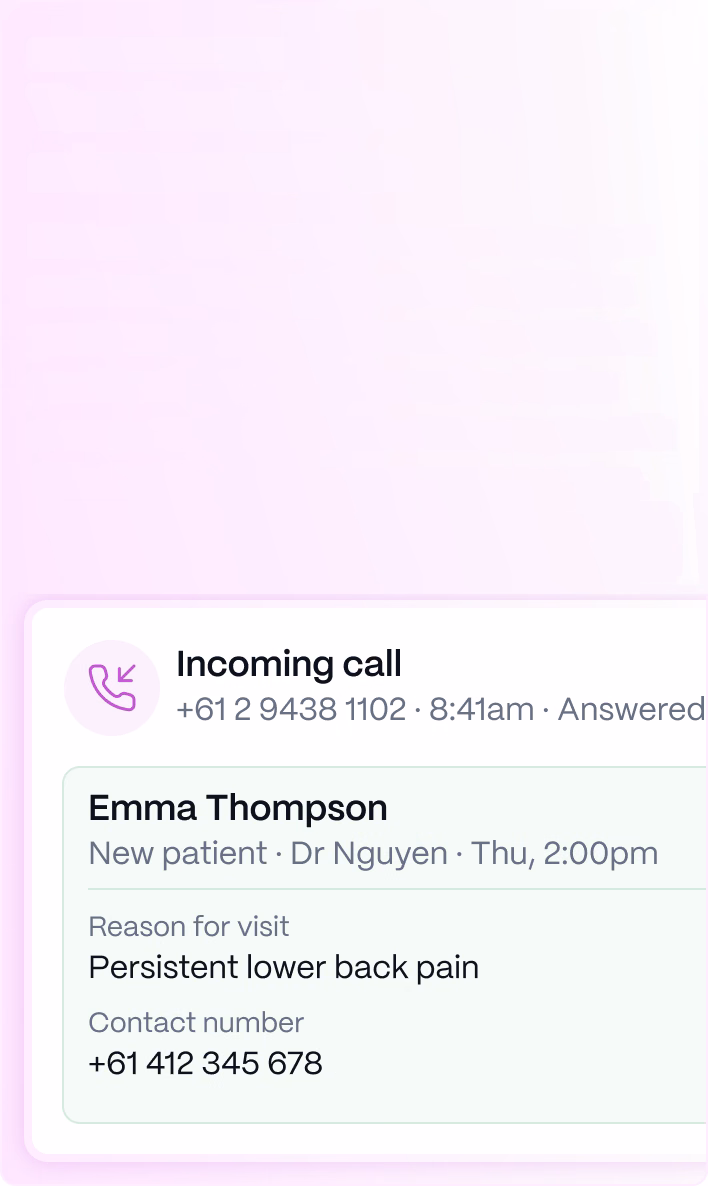 Medow Front Desk answering an incoming call and booking the appointment