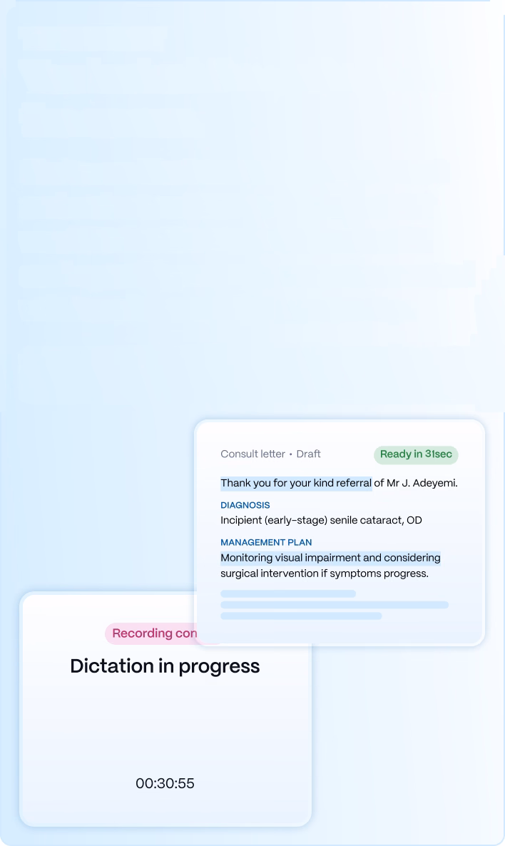 Medow recording a consult and drafting the consult letter in real time
