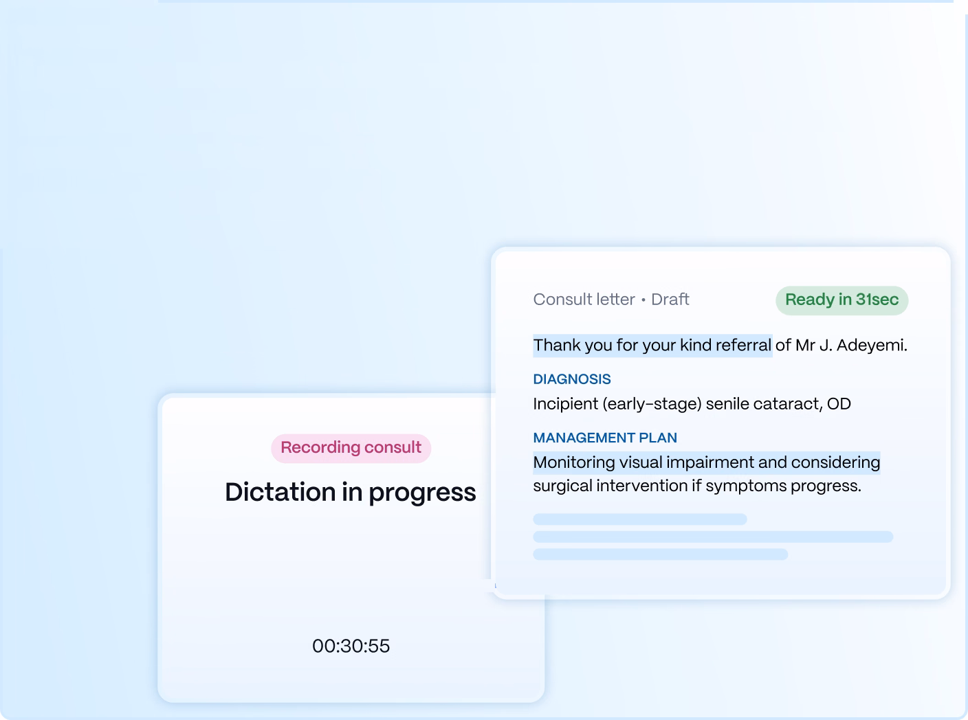 Medow recording a consult and drafting the consult letter in real time