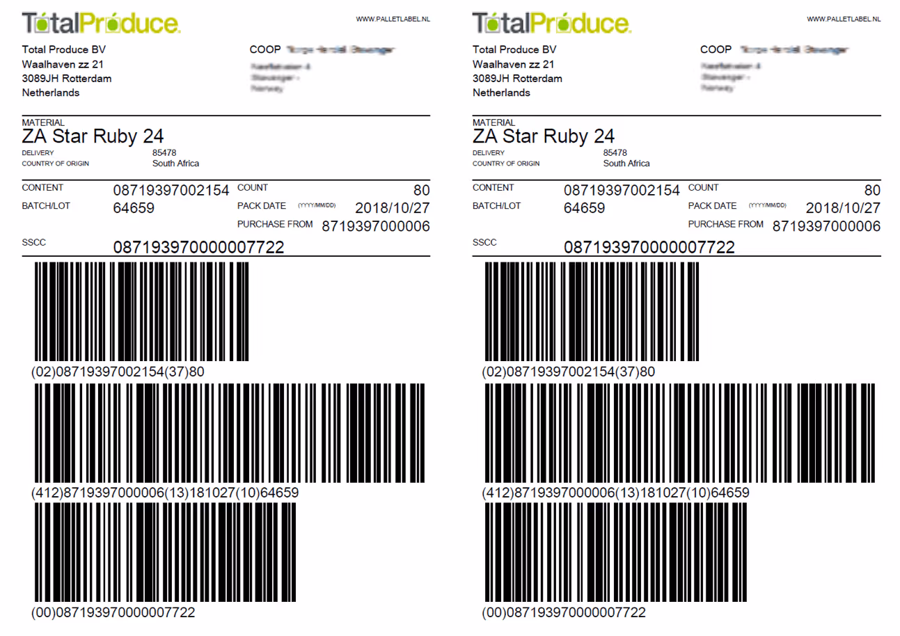Total Produce SSCC Label