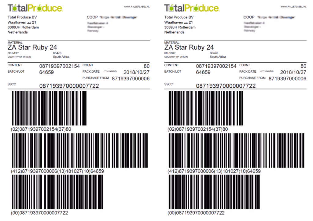 Total Produce SSCC Label